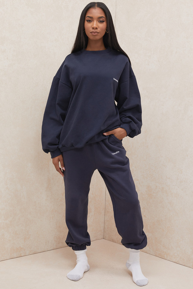 'Cloud' Navy Brushback Jogging Trousers